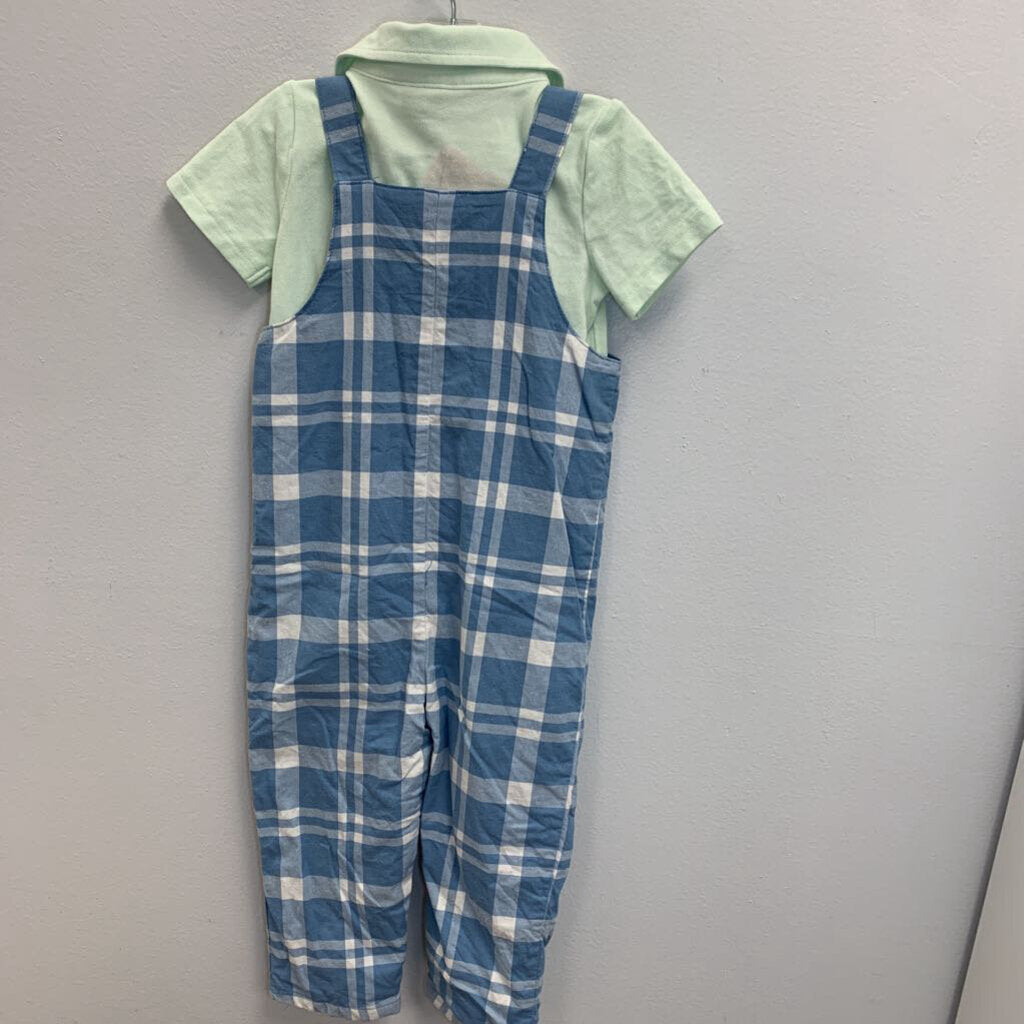 18-24M: Plaid Overalls + Polo Shirt