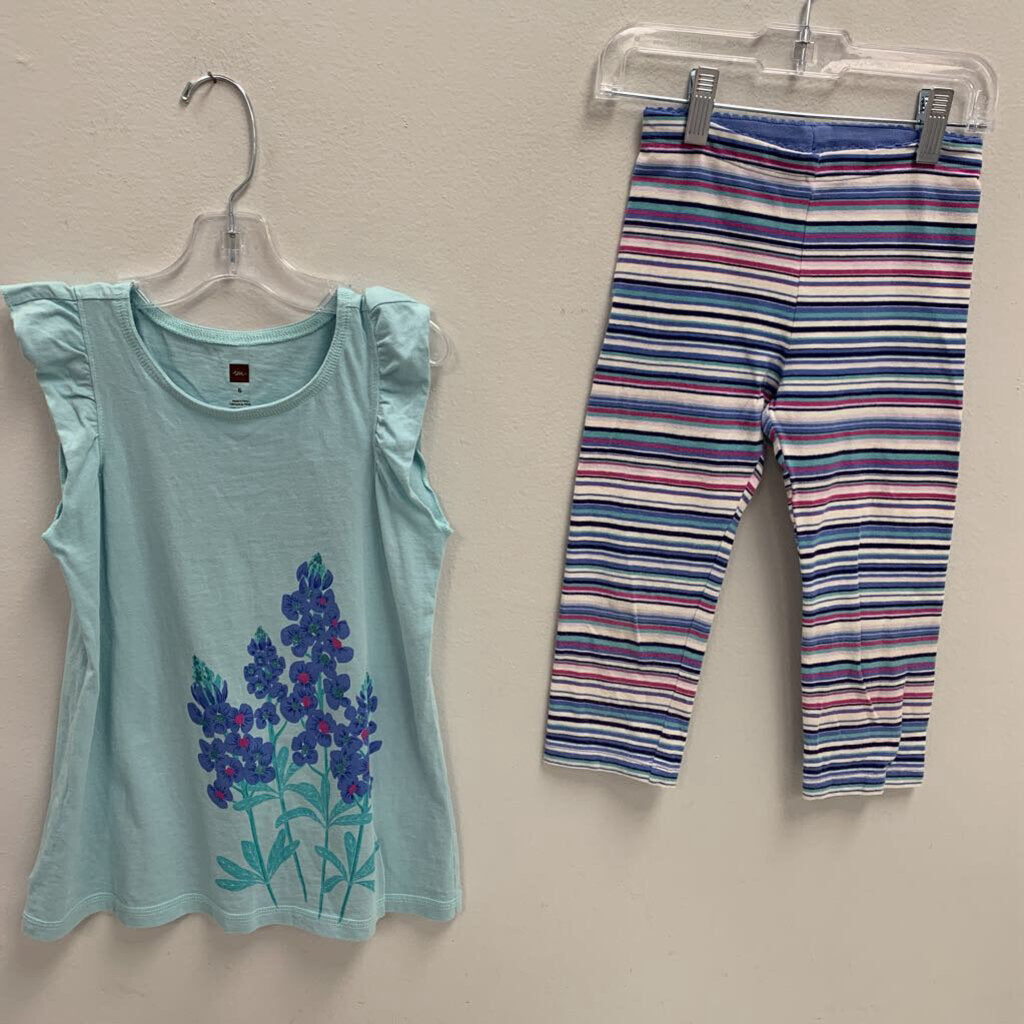 6: Blue Bonnet Ruffle Knit Top & Striped Capri Leggings