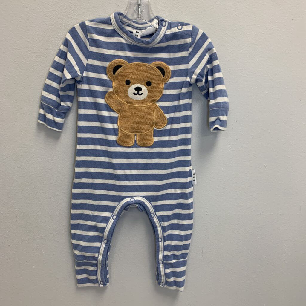 3-6M: Teddy Bear Applique Striped Romper