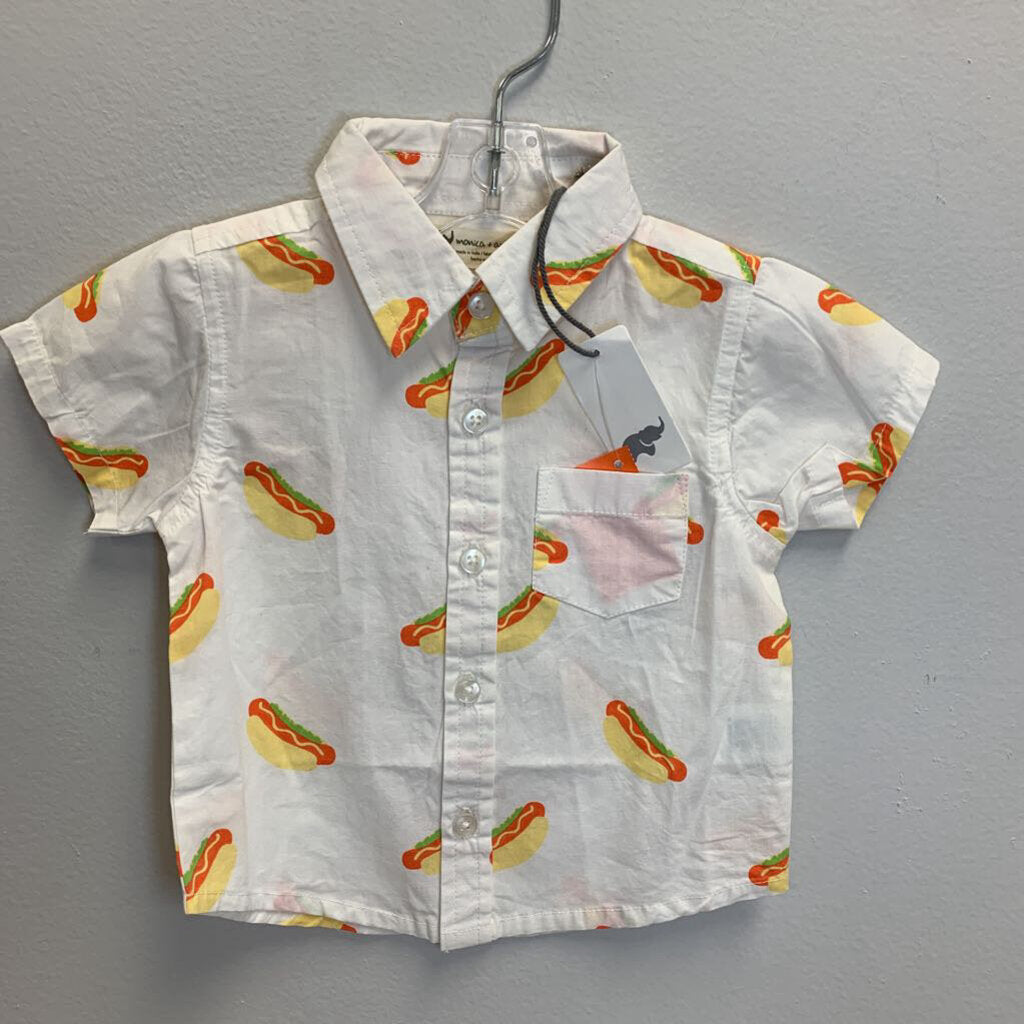 6-9M: Hotdog Print Oxford Shirt NWT