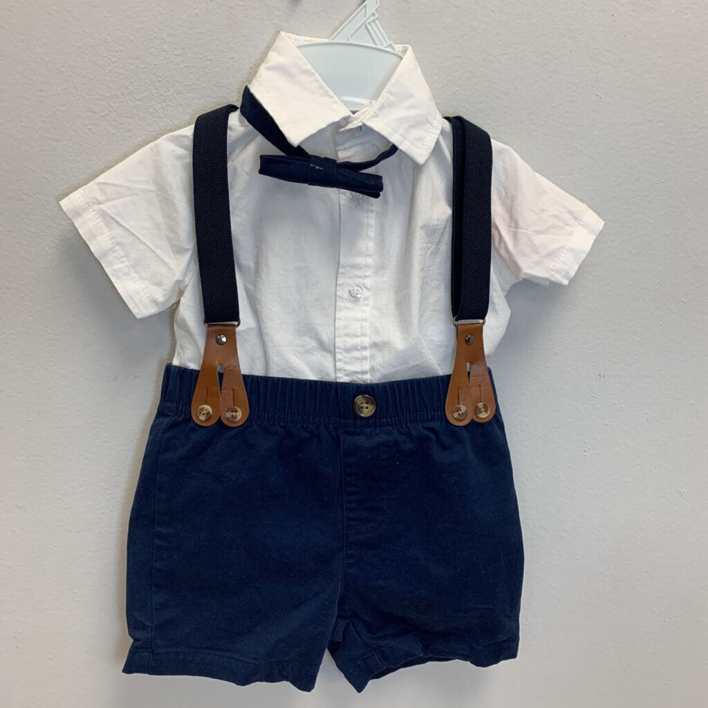 9-12M: Collared Shirt + Shorts w/ Suspenders & Bowtie