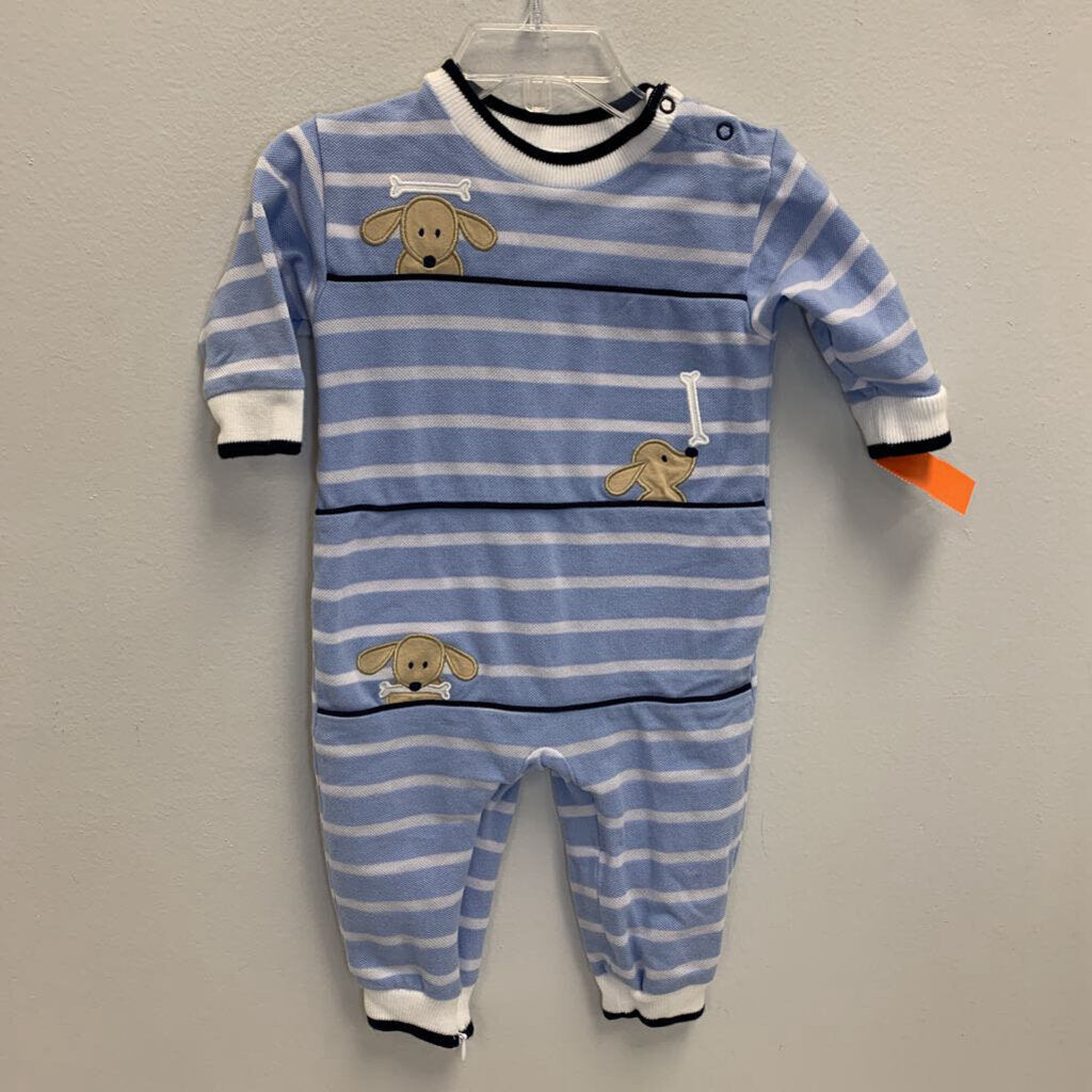 9M: Puppy Applique Striped Romper