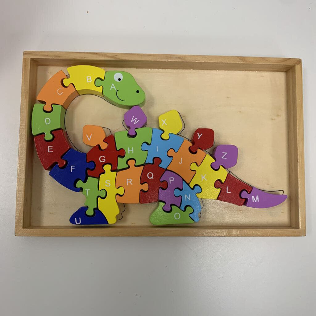 Wooden Dinosaur Letter & Number Puzzle (reversible)