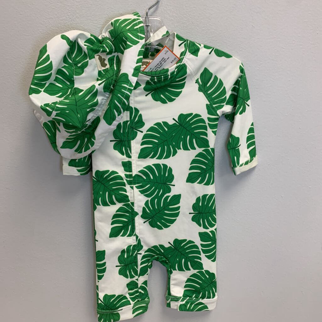 6-9M: Palm Leaves Rash Guard + Sun Hat