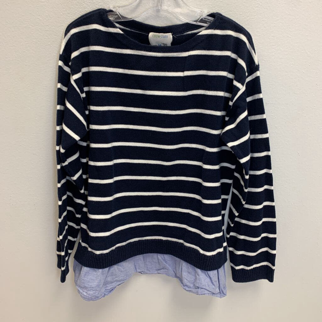 14: Striped Sweater w/ Chambray Ruffle Hem