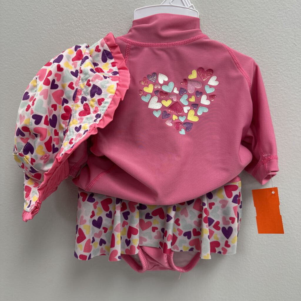 12-18M: Bubblegum Hearts 3 PC Sun & Swim Set