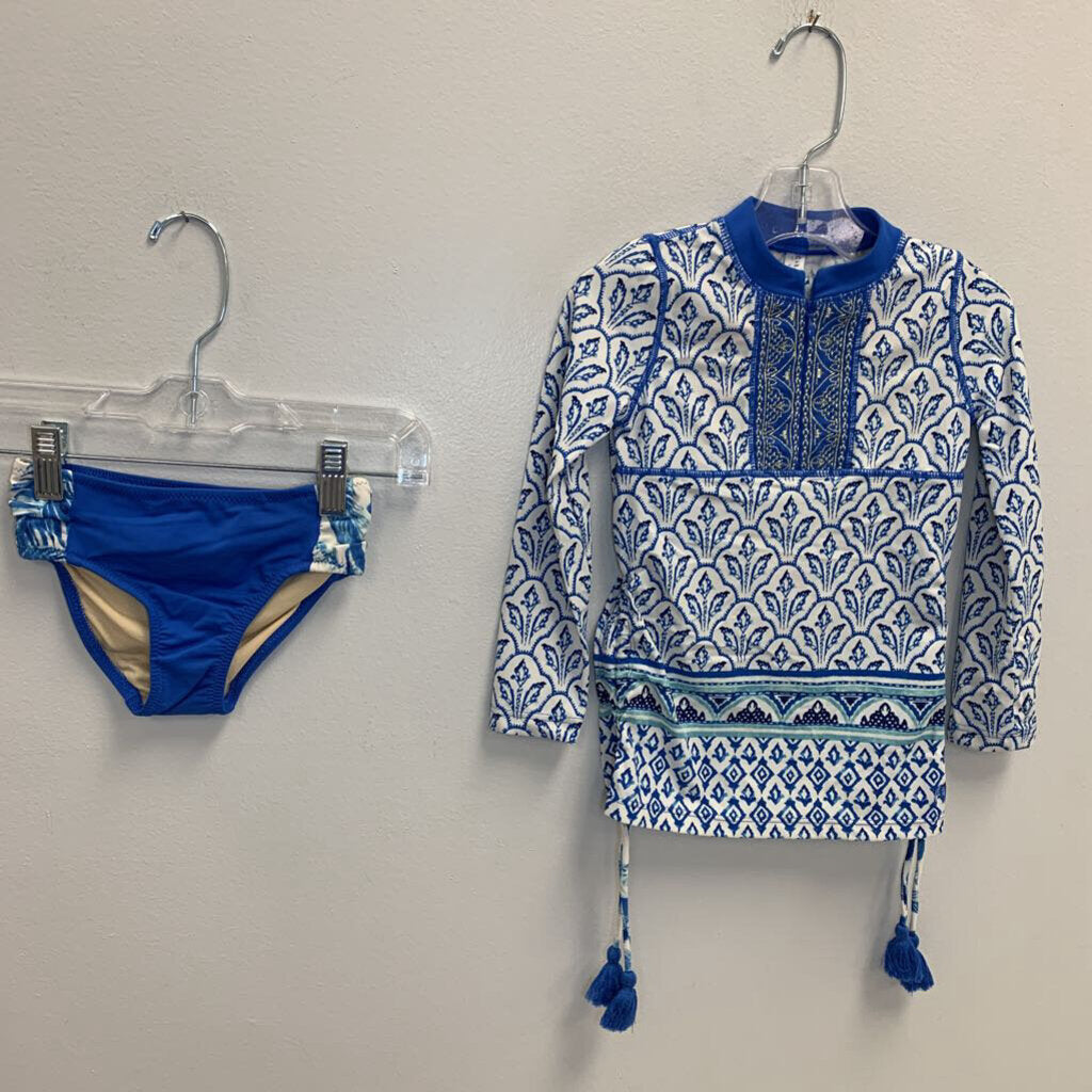 2T: 2-Piece Long Sleeve Rashguard Set - Blue Metallic