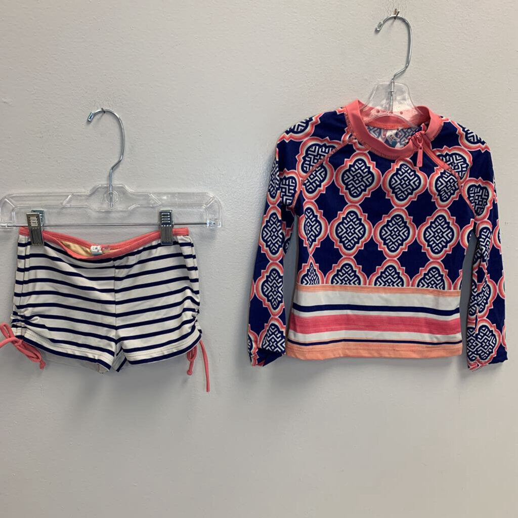 4T: 2-Piece Long Sleeve Shoulder Zip Rashguard & Shorts Set
