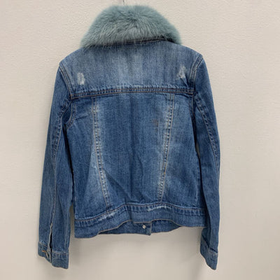 7/8: Denim Jacket w/ Faux Fur Collar AS IS stain on back