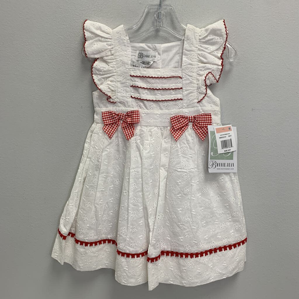 2-2T: Eyelet Dress w/ Red Bows NWT