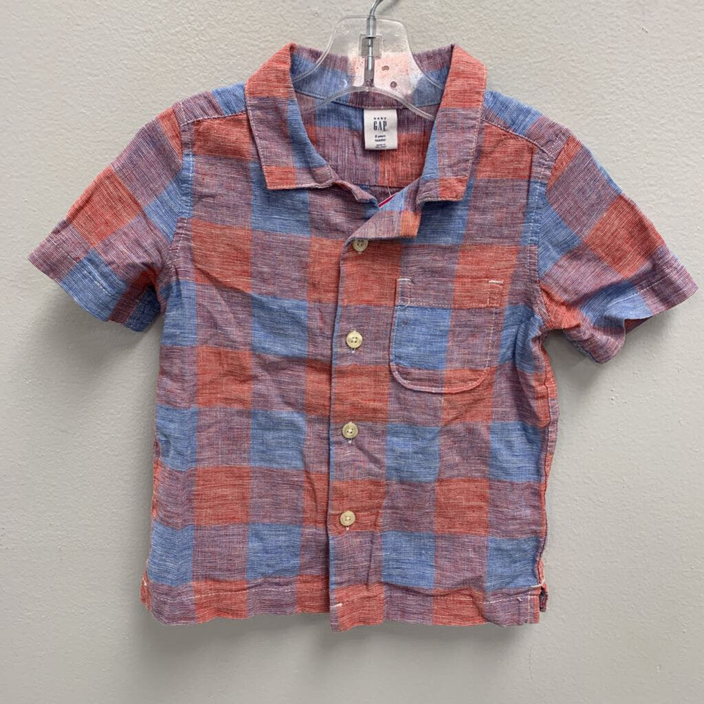 2T: Plaid Linen Collared Shirt