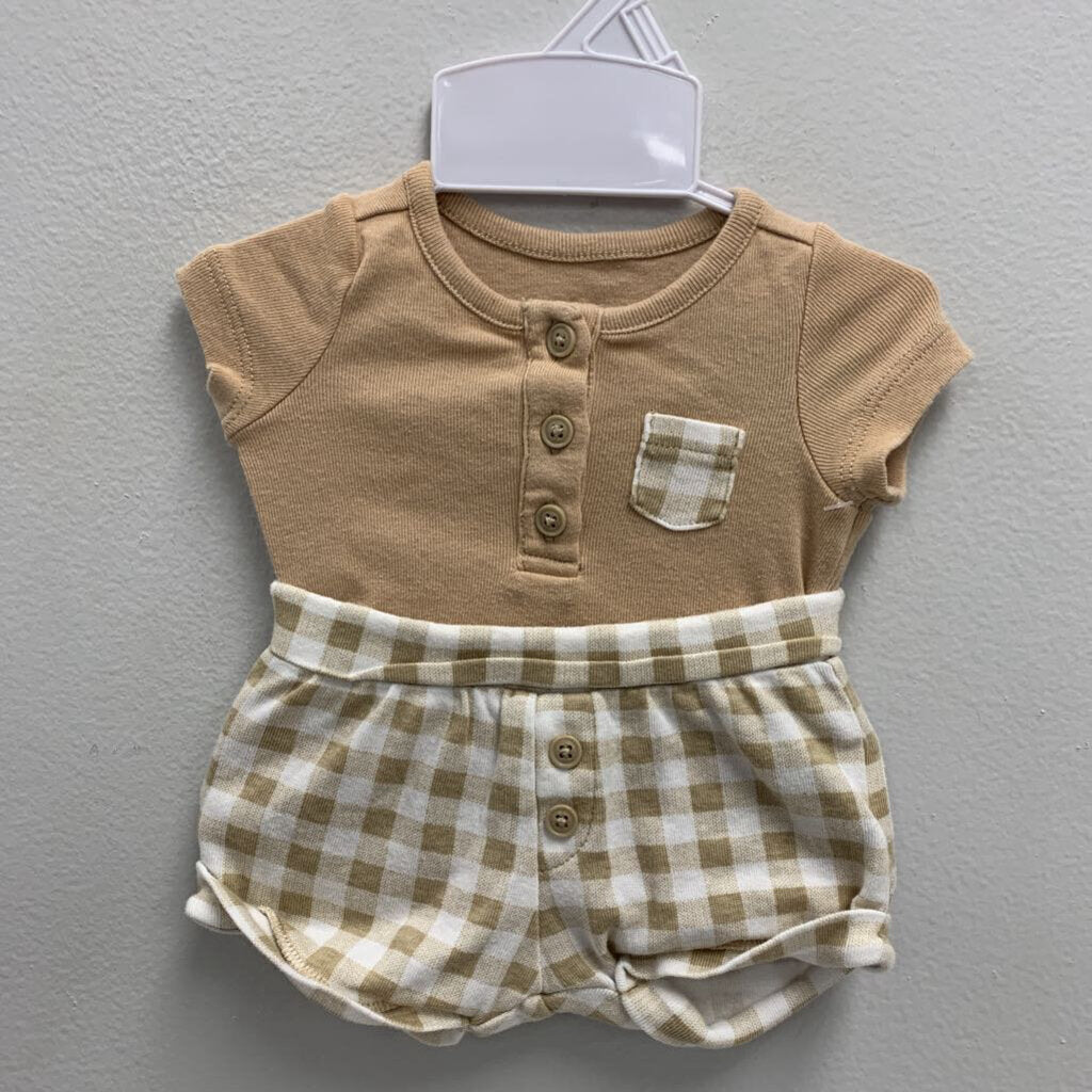 0-3M: Onesie + Plaid Bloomers Set