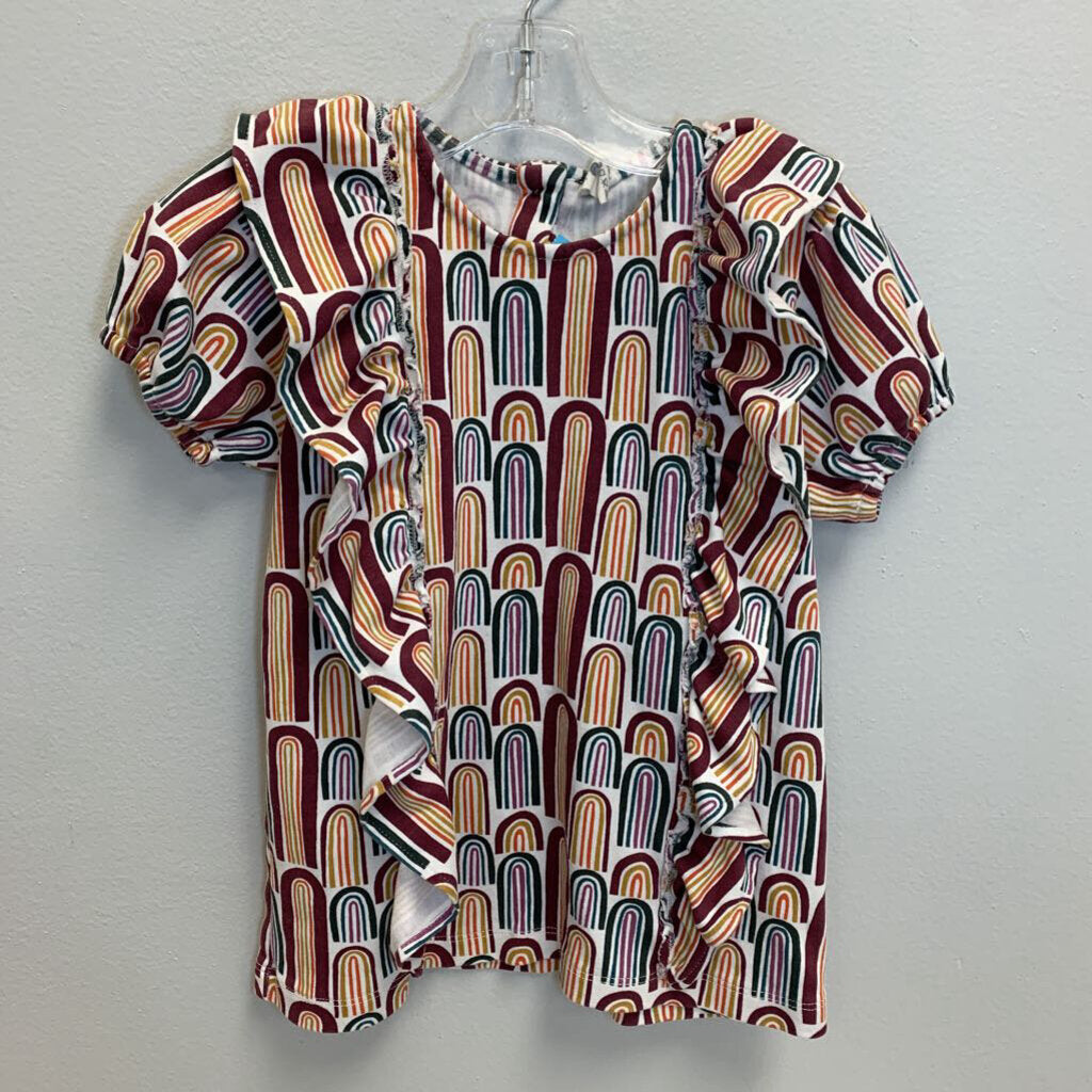 7Y: Rainbow Print Ruffle Top