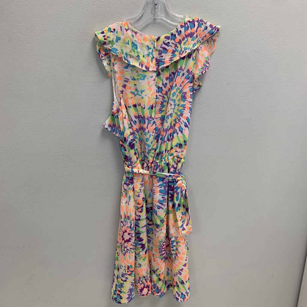 12: Color Burst Ruffle Neck Swing Dress