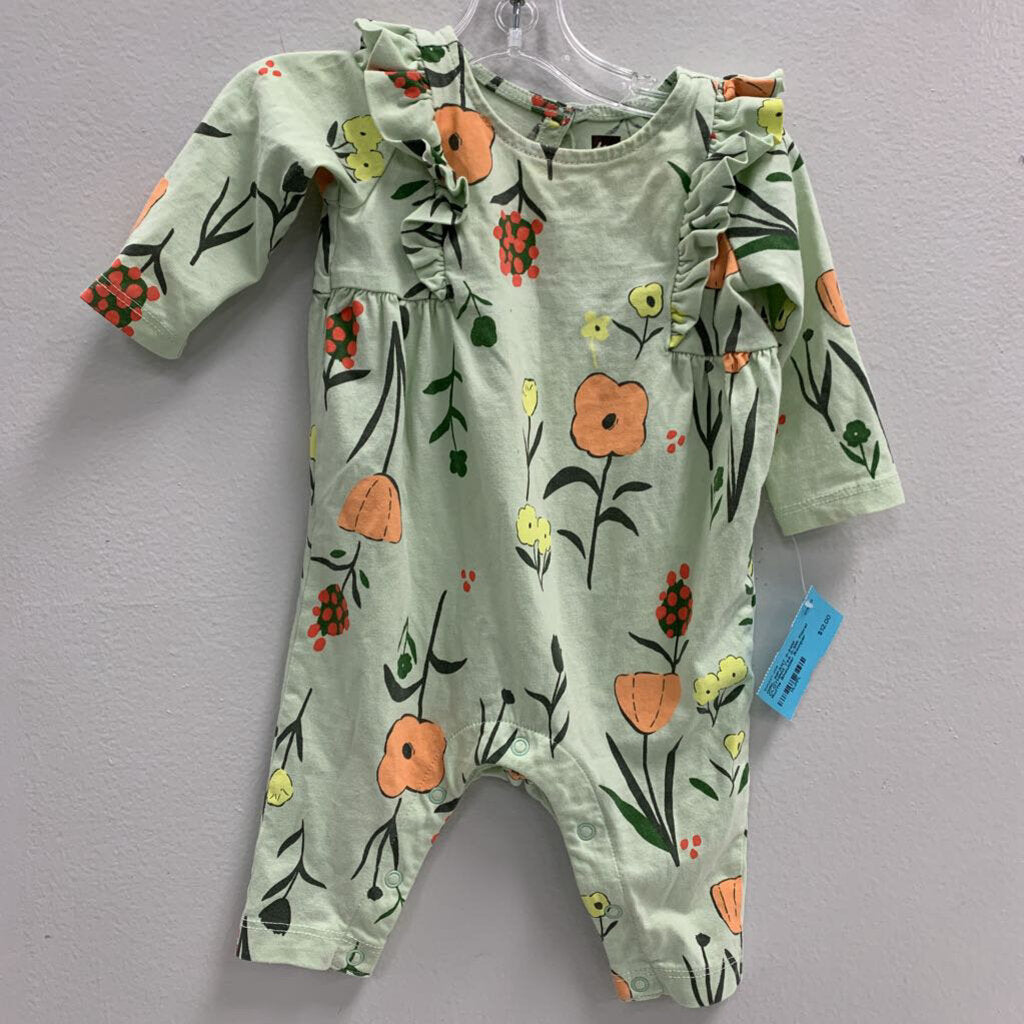 0-3M: Floral Ruffle Shoulder Romper