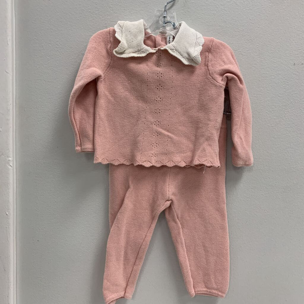 6-12M: Pointelle Collared Sweater + Pants Set