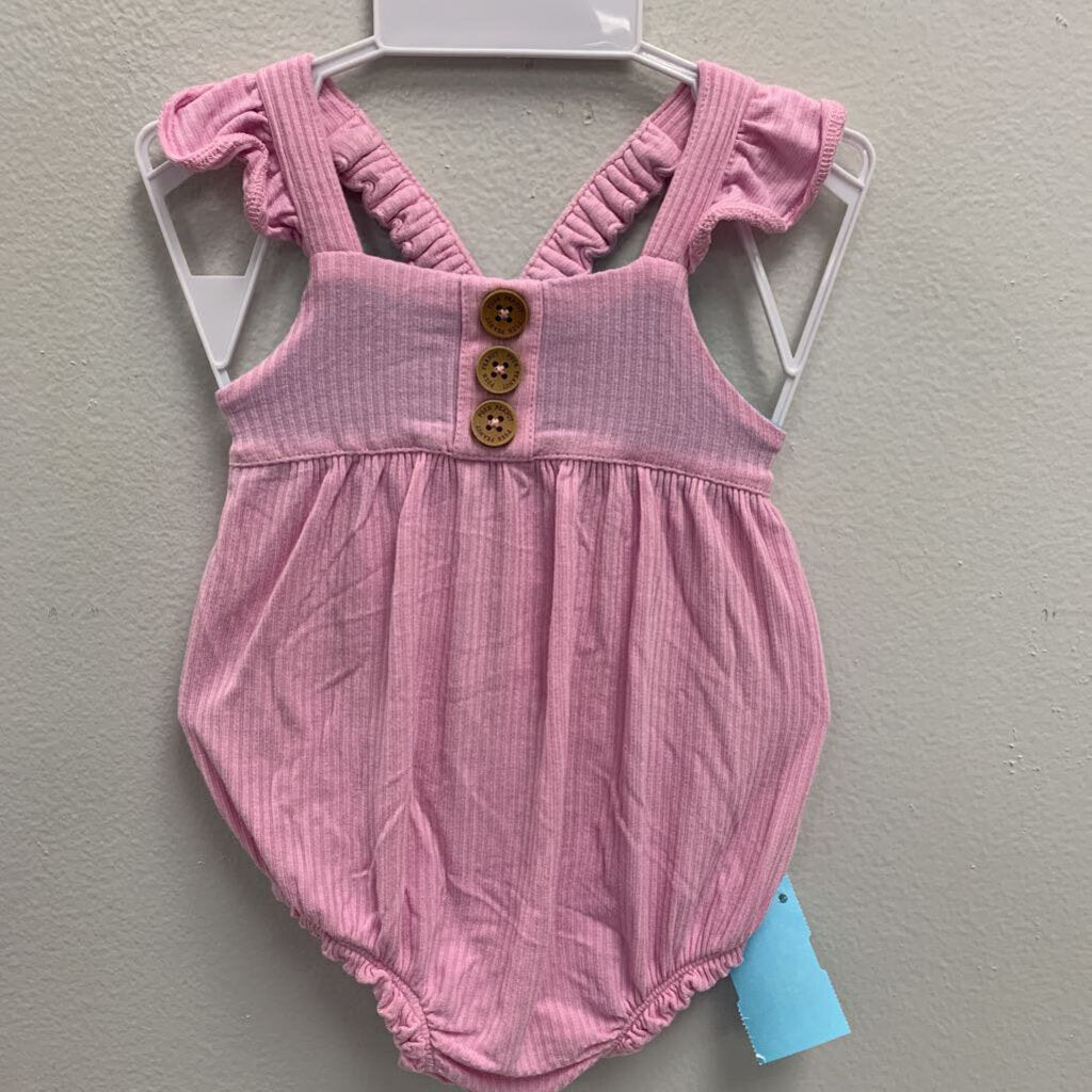 3-6M: Ruffle Strap Bubble Romper - Buttons