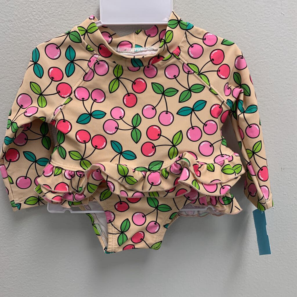 0-3M: Ruffled Tankini Two Piece Swimsuit - Cherries