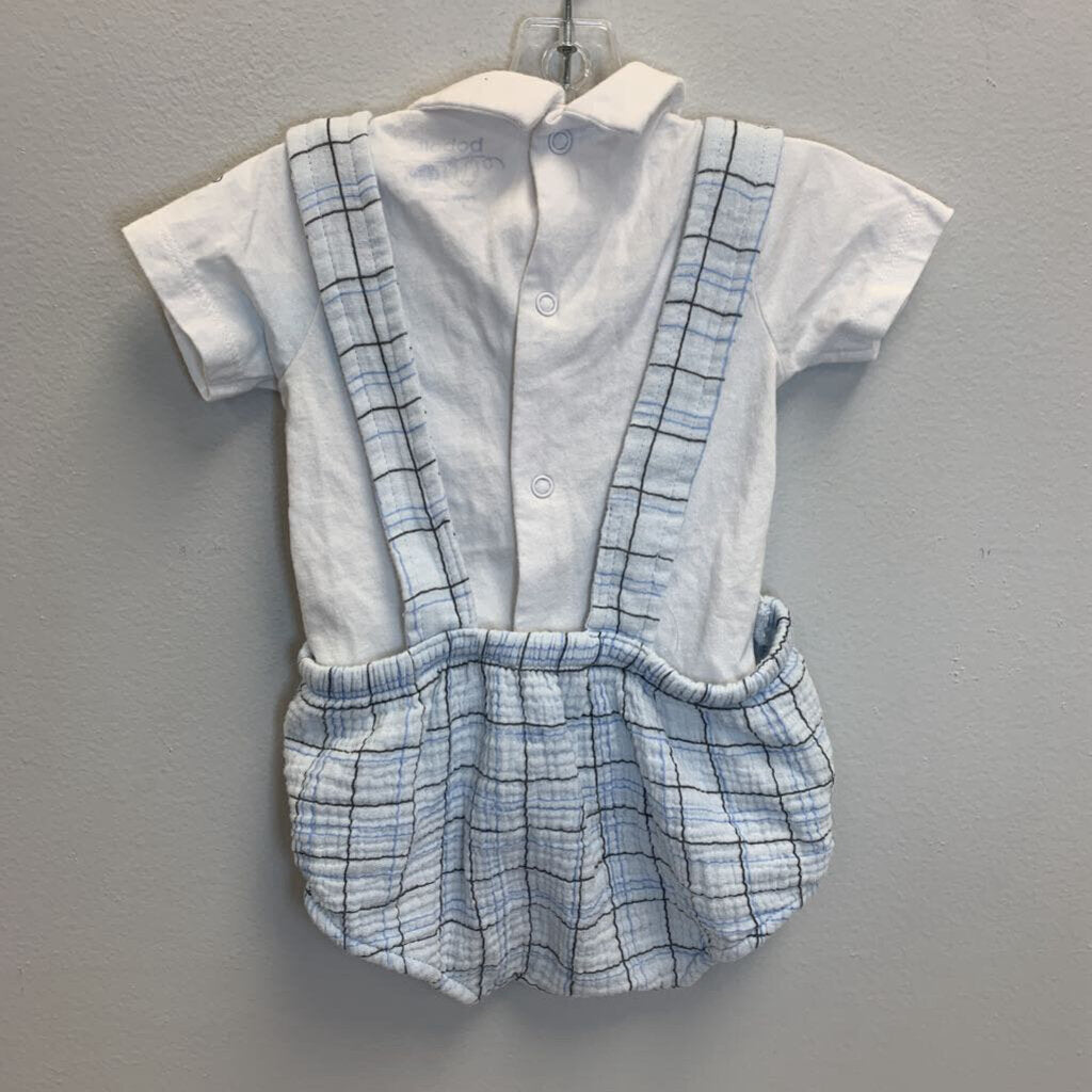 12M: Short Sleeve Shirt + Plaid Shortall Set