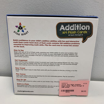 Addition Flash Cards - Facts through 12 (169 cards)