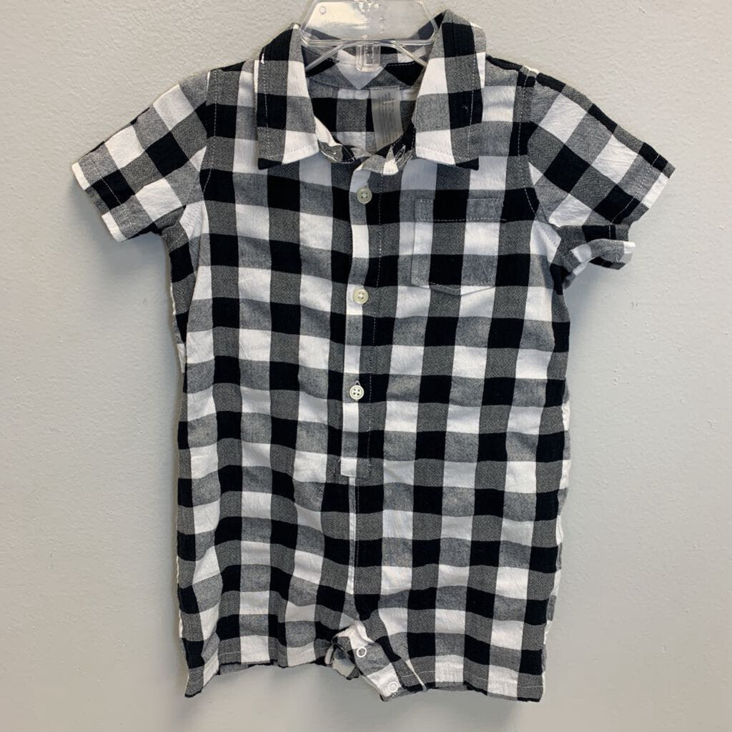 12-18M: Polo Shortie in Black / White Plaid