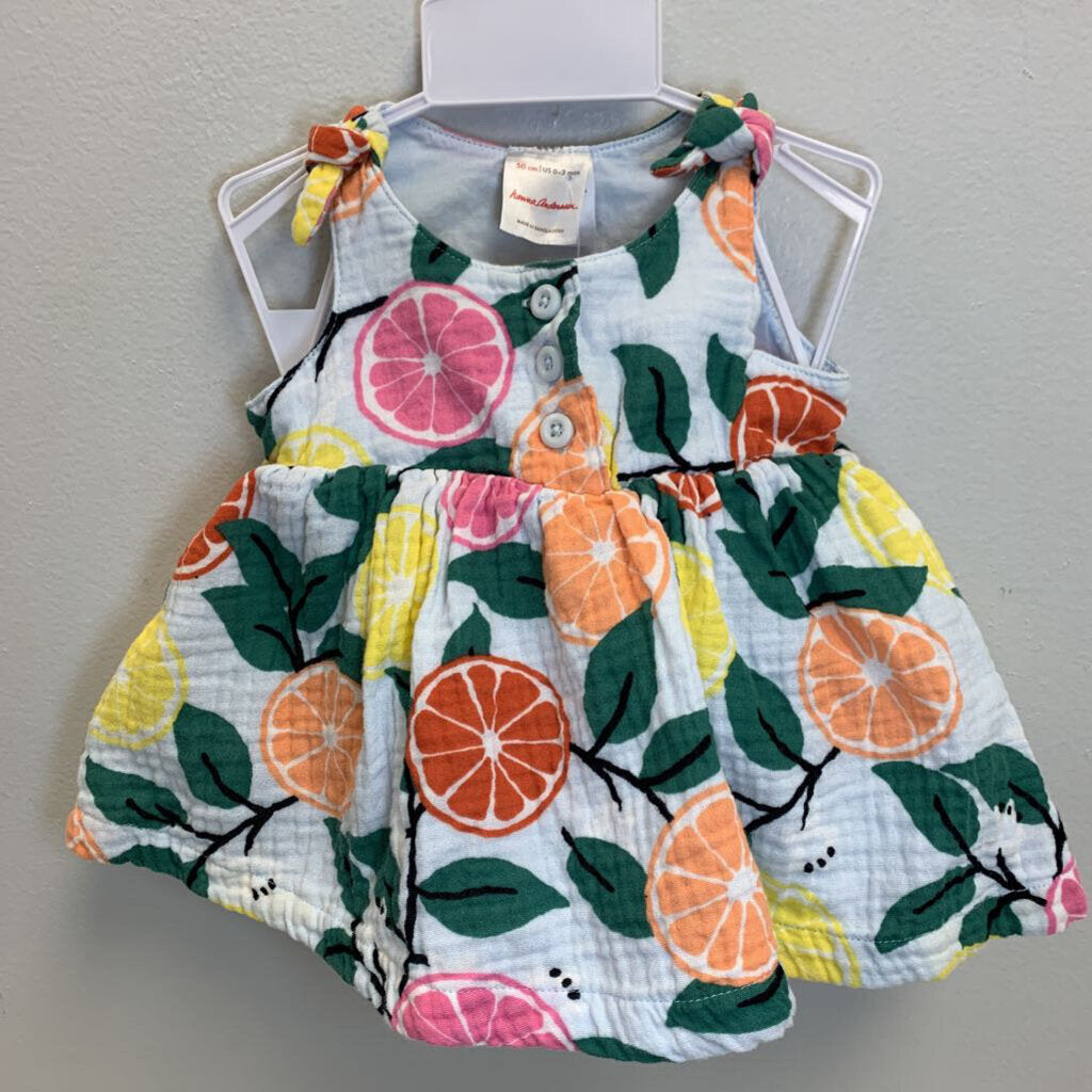 0-3M: Cotton Muslin Dress & Bloomer Set - Citrus