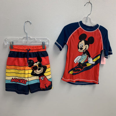 4T: Mickey Rash Guard + Swim Trunks