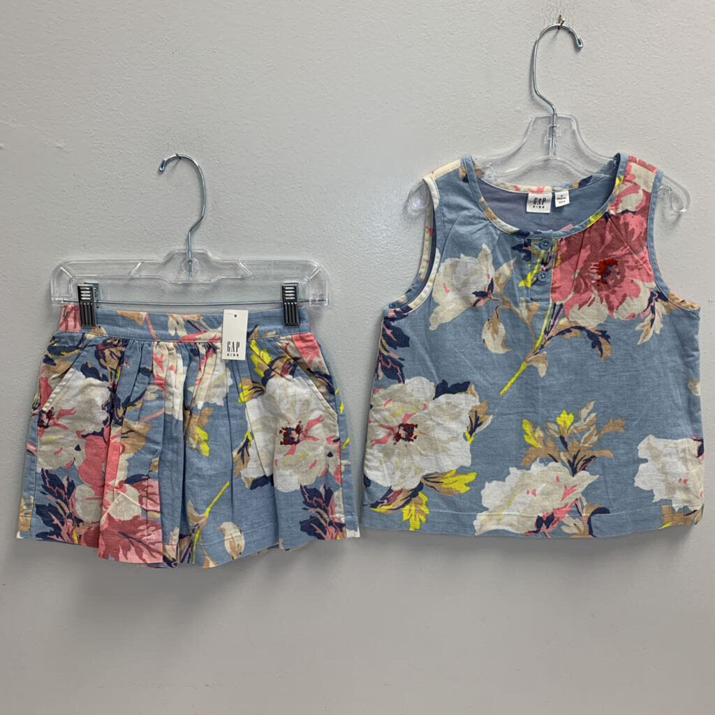 6-7: Floral Linen Top + Skirt w/ Pockets Set NWT