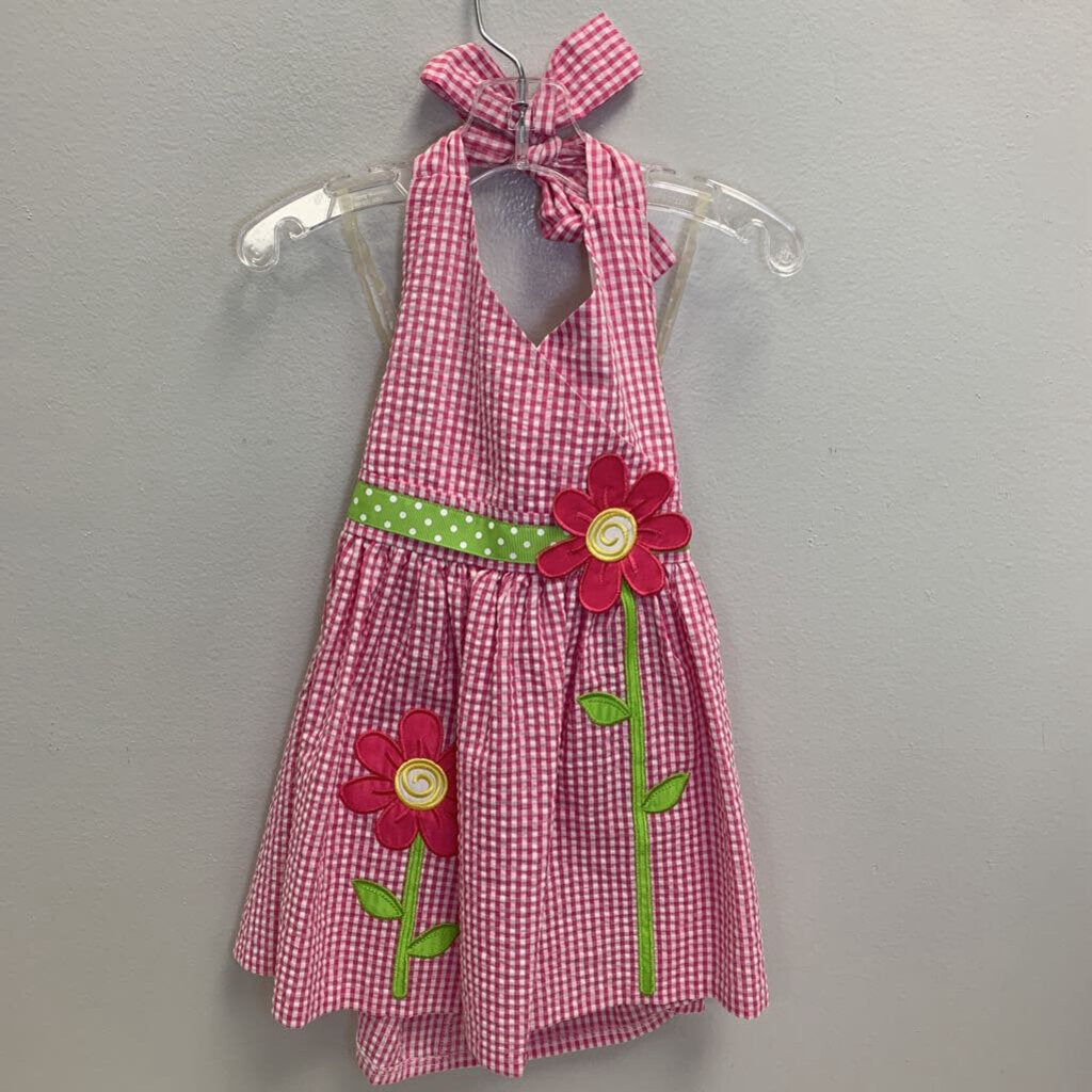 2T: Seersucker Halter Flower Applique Dress NWT