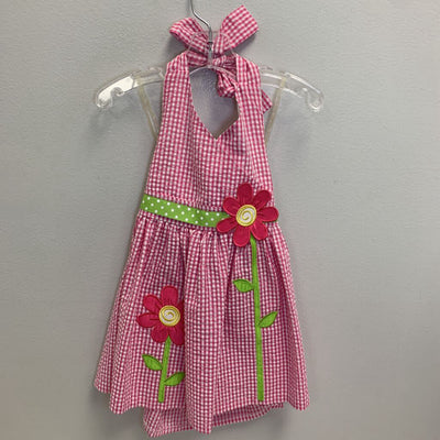 2T: Seersucker Halter Flower Applique Dress NWT