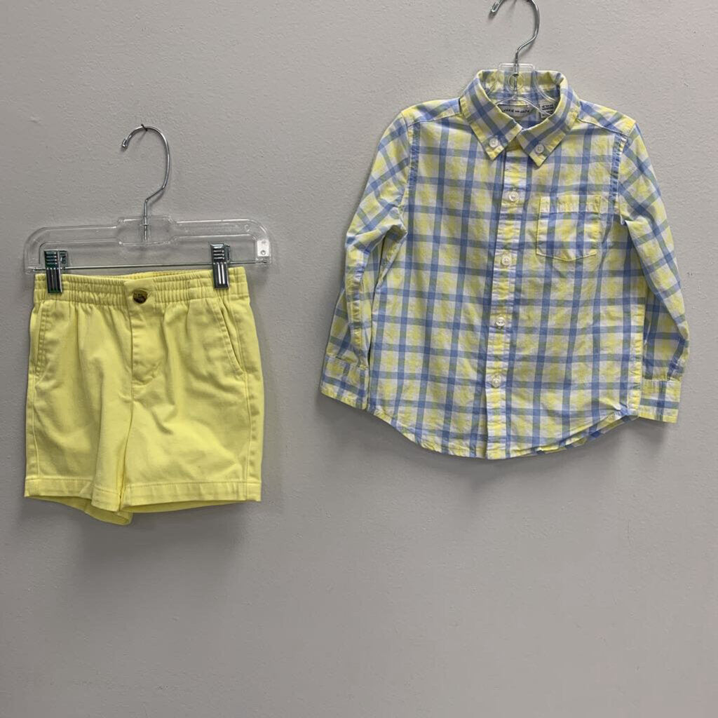 18-24M: Plaid Collared Shirt + Flat Front Shorts
