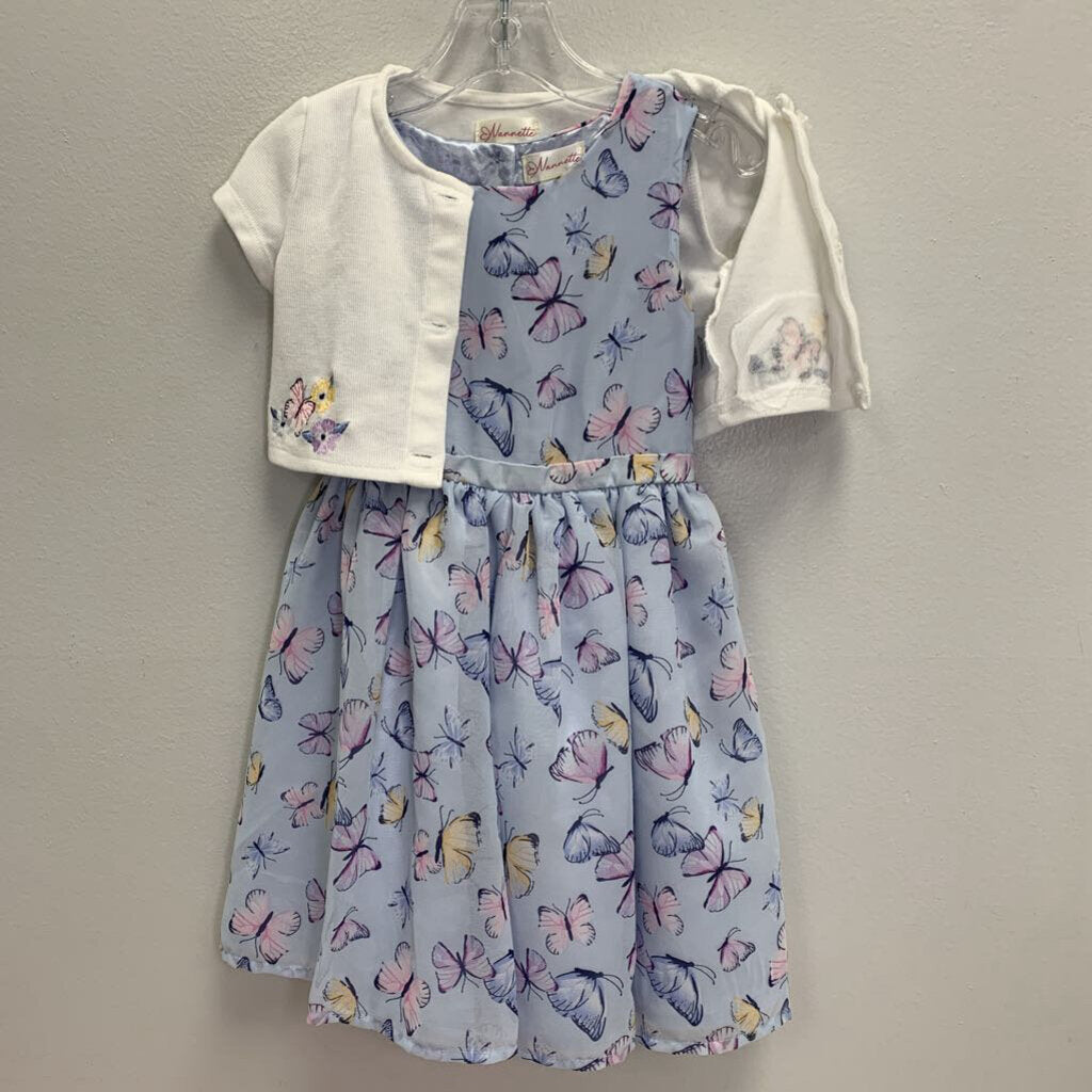4T: Butterfly Dress + Embroidered Cardigan