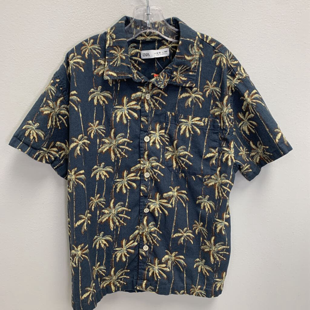 9-10: Collared Cotton Shirt - Palm Trees