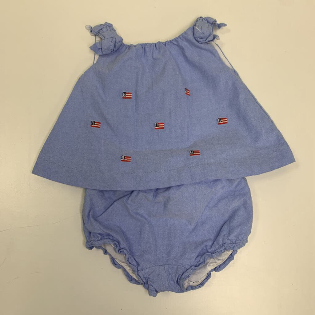 6-12M: Embroidered Flag Dress + Bloomers Set
