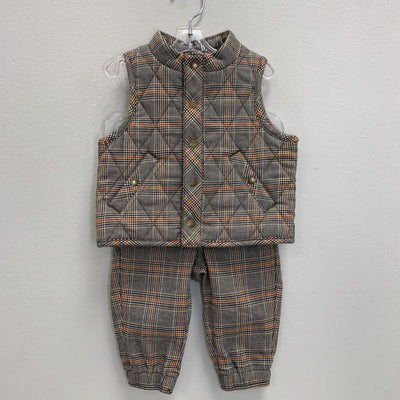 6-12M: Glen Plaid Quilted Puffer Vest + Sartorial Joggers