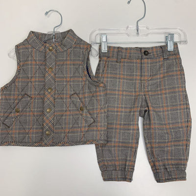 6-12M: Glen Plaid Quilted Puffer Vest + Sartorial Joggers