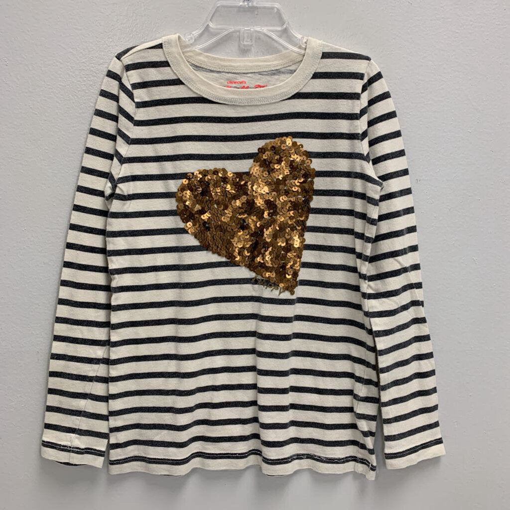 6-7: Striped Sequin Heart Long Sleeve T-Shirt