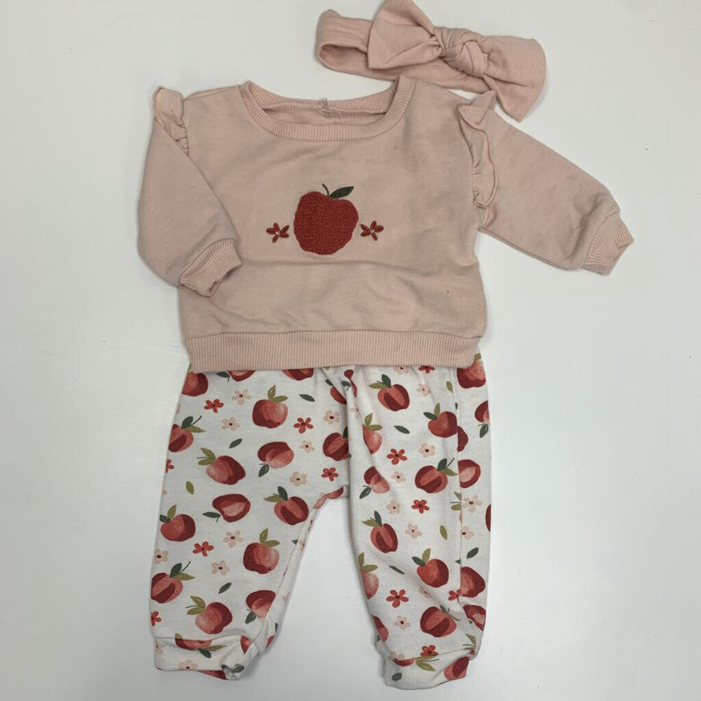 6-9M: Apple Sweatshirt, Pants + Headband Set