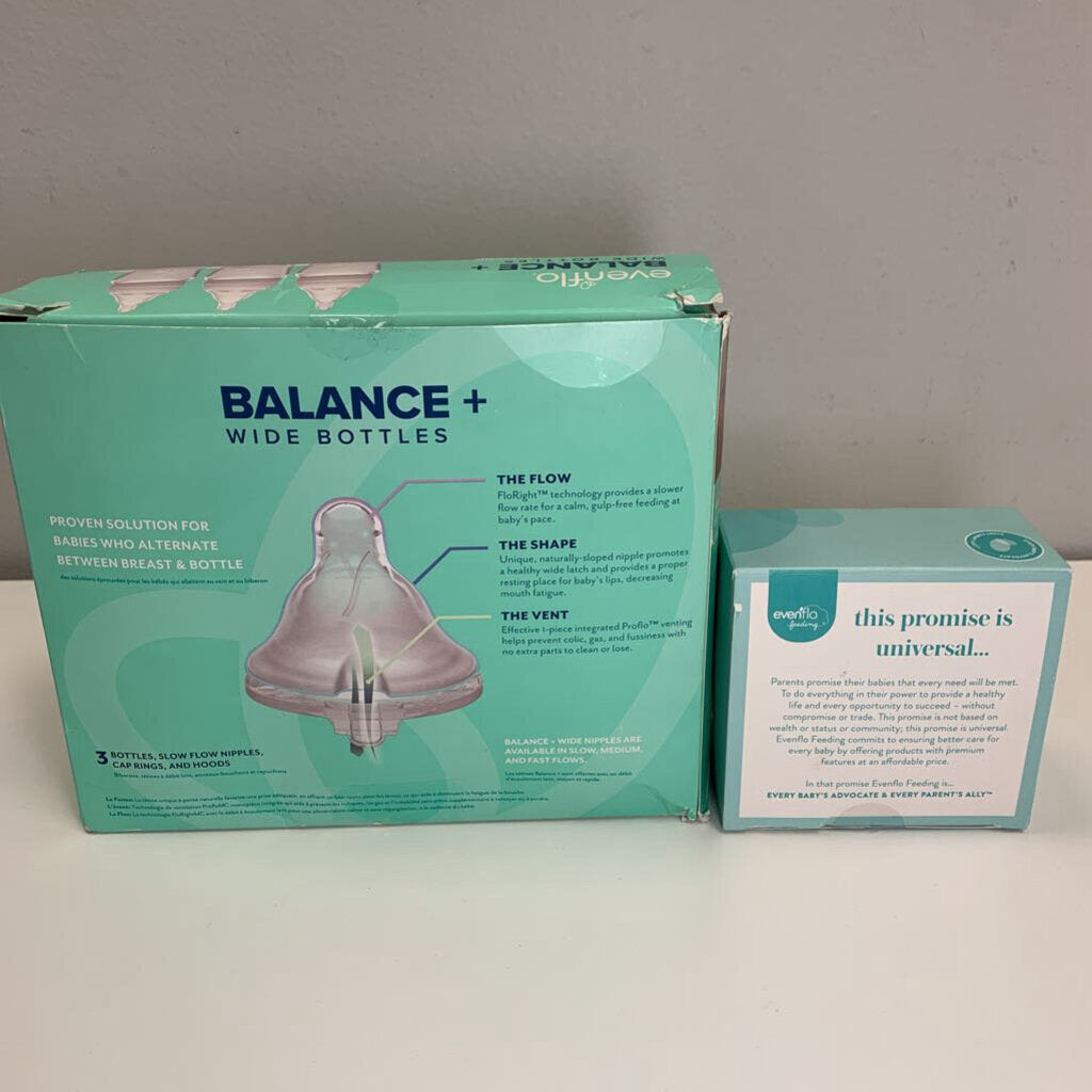 3 9 oz Balance + Wide Bottles + 6 Medium Flow Nipples NIB