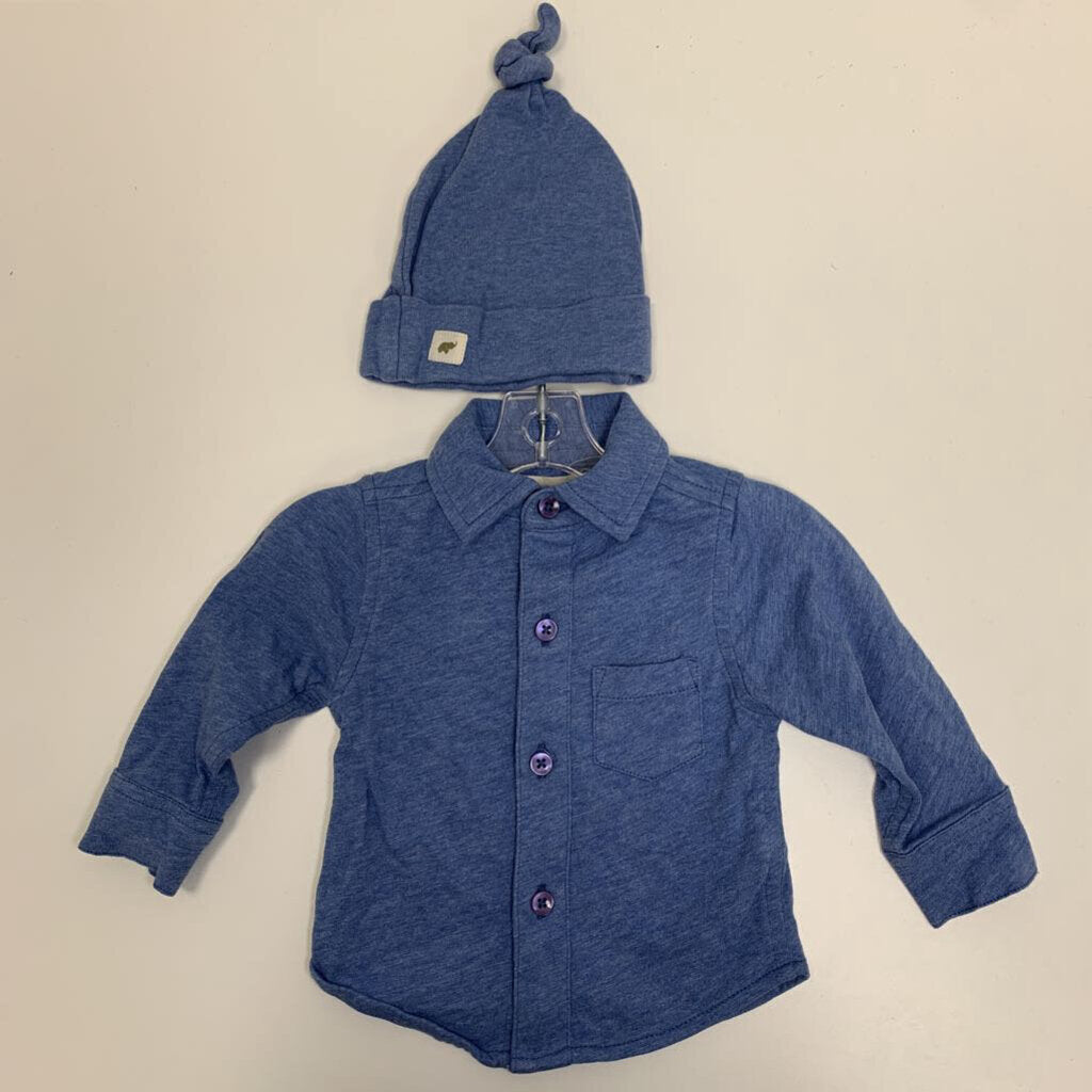 0-3M: Long Sleeve Collared Shirt + Knotted Cap