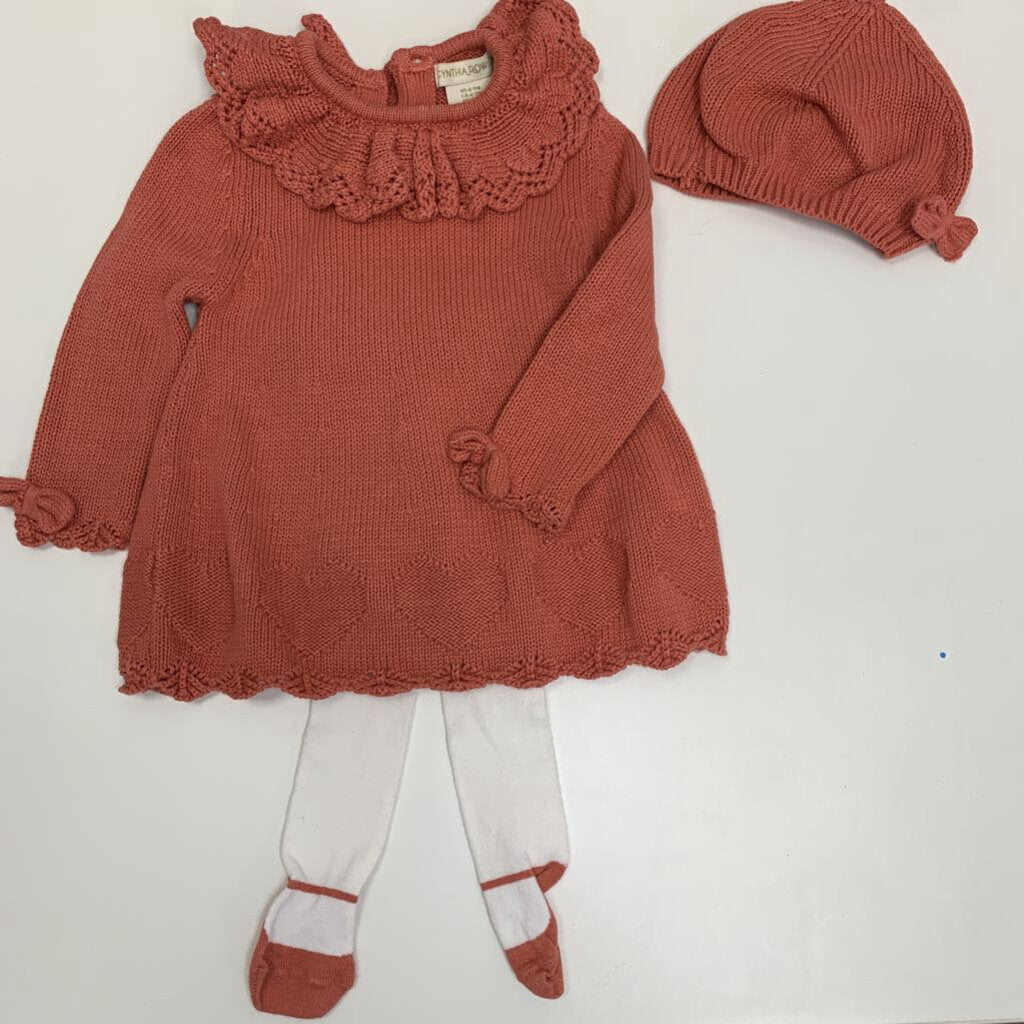 6-9M: Knit Collared Dress w/ Mary Jane Tights