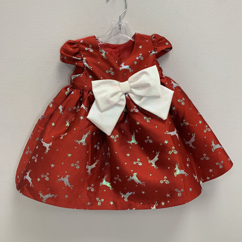 12M: Reindeer & Holly Cap Sleeve Dress