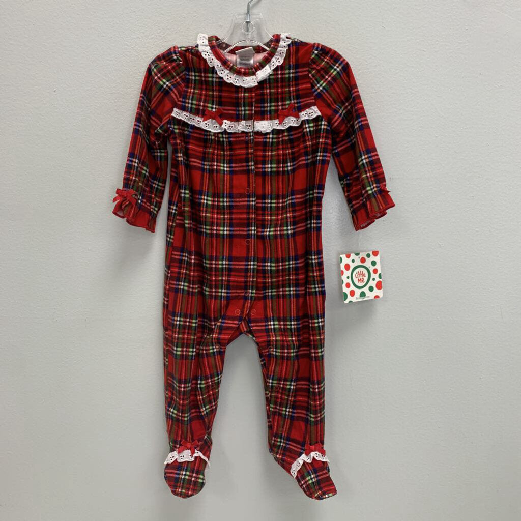 9M: Holiday Plaid Eyelet Trim Footed Sleeper NWT