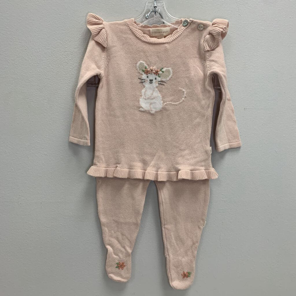 3-6M: Meadow Mouse Knit Ruffled Sweater + Footed Tights