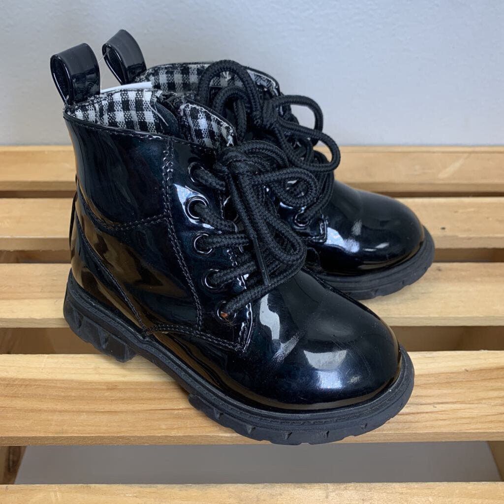 8: Hi Top Faux Patent Zipper Boots