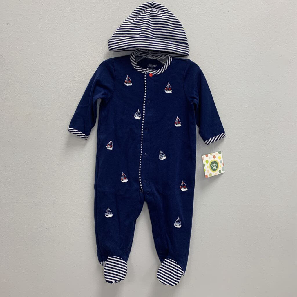 6M: Embroidered Sailboats Footie + Crib Cap NWT