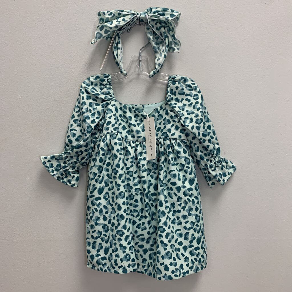6-12M: Leopard Twill Dress + Headband NWT