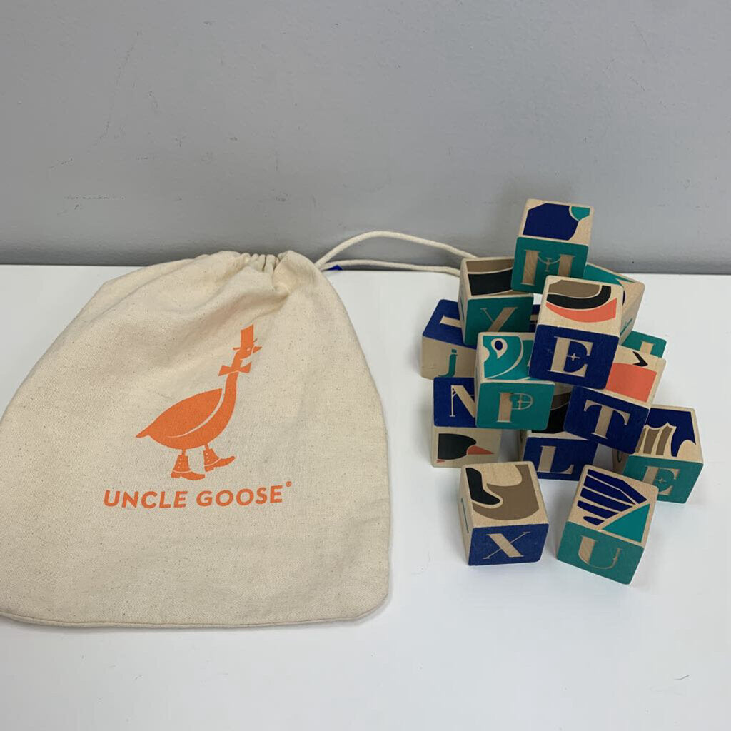 Classic Wood Alphabet Blocks w/ Canvas Bag