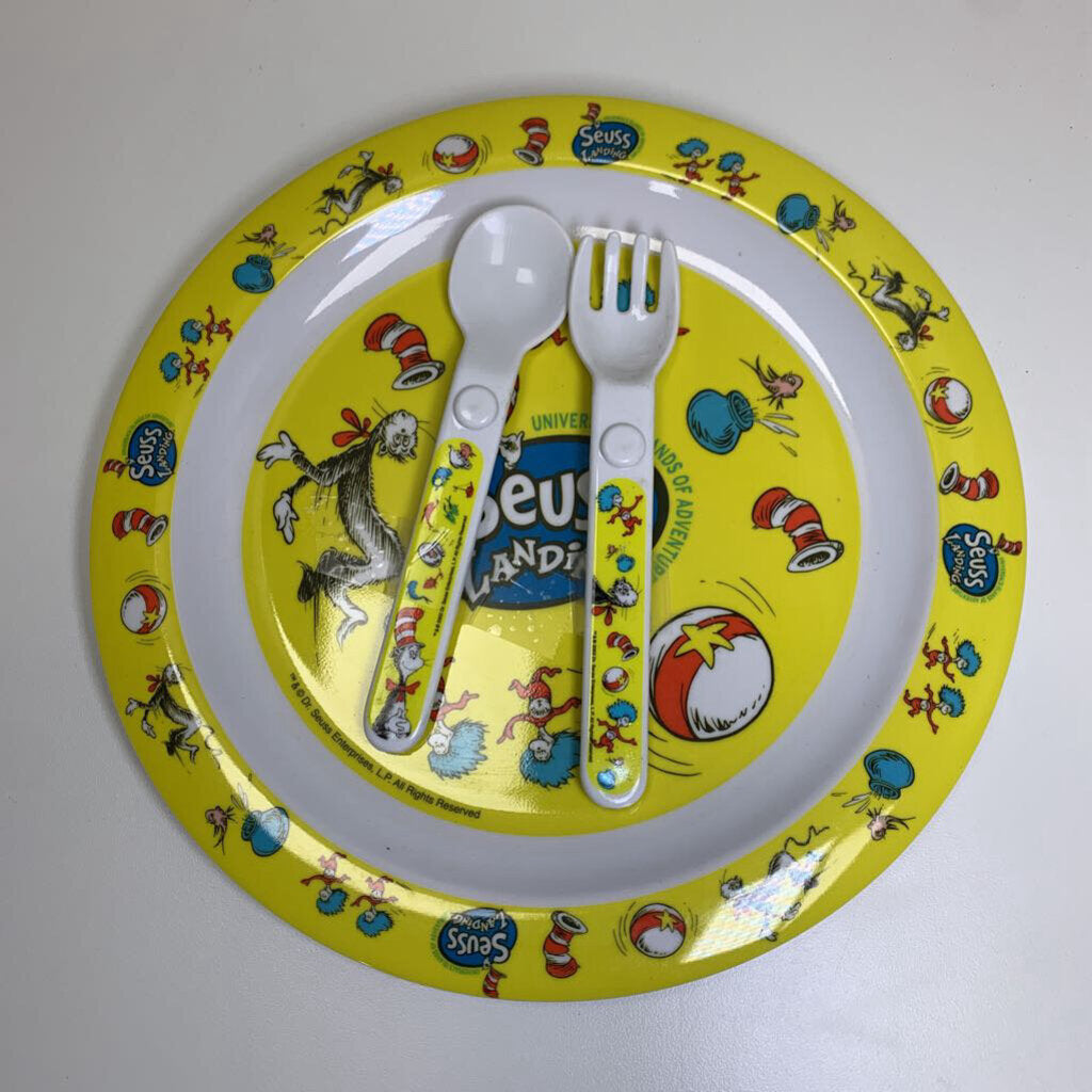 Dr. Seuss Plastic Plate, Fork + Spoon