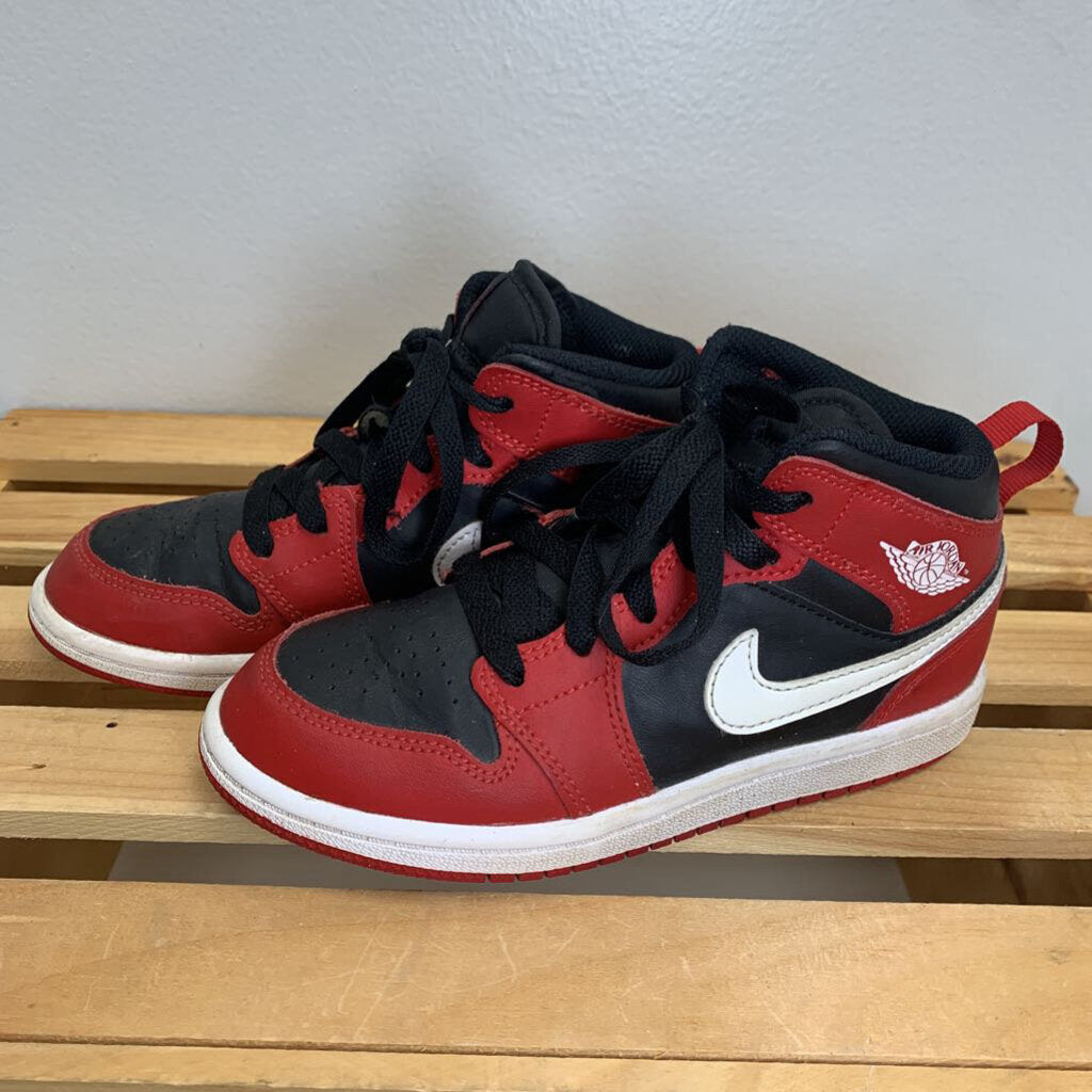 13: Jordan 1 Mid Black Gym Red (PS) Sneakers